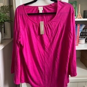 NWT Chico’s Bright Pink Long Sleeve Blouse